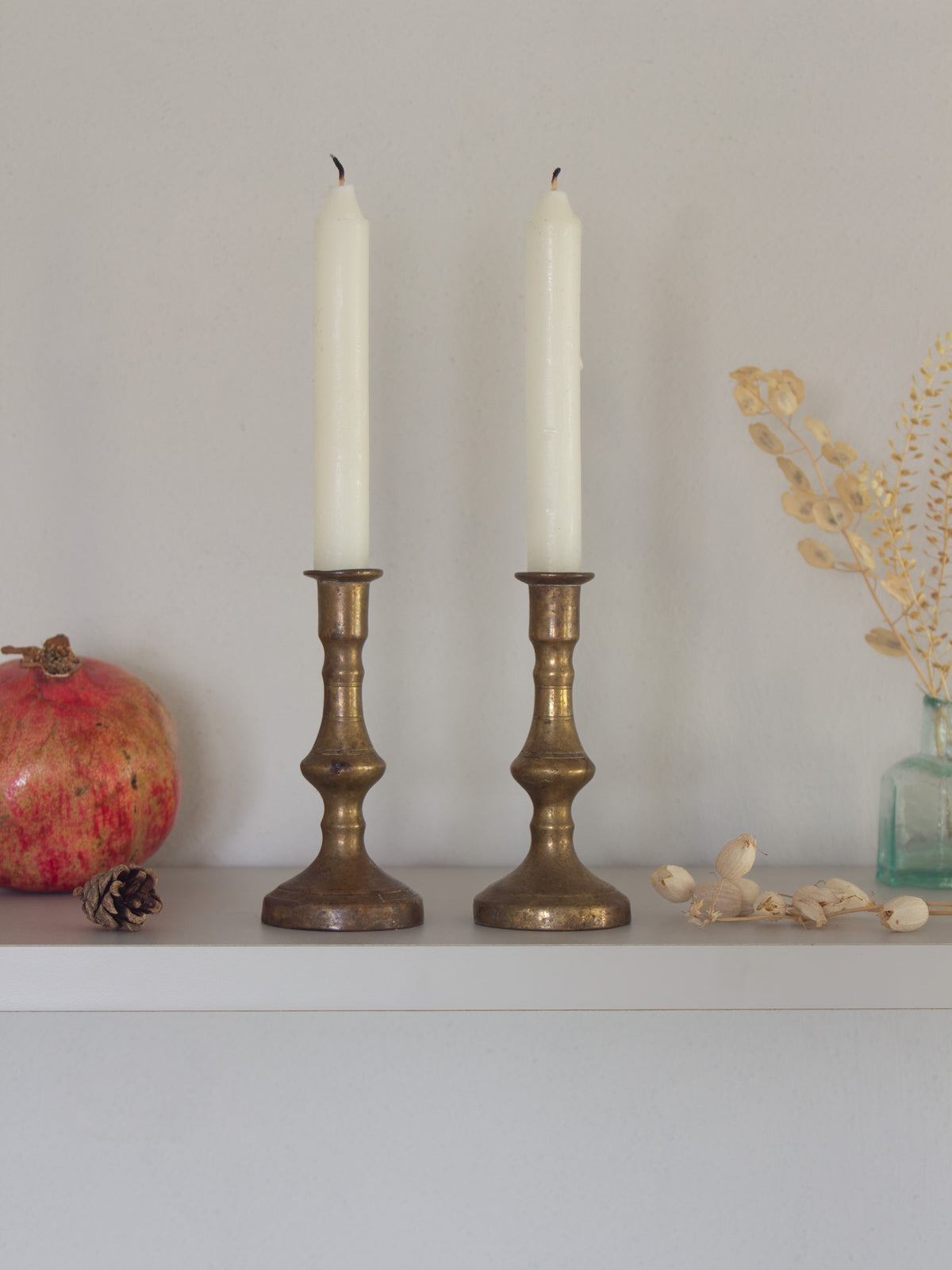 Antique Victorian Miniature Brass Candlestick Pair