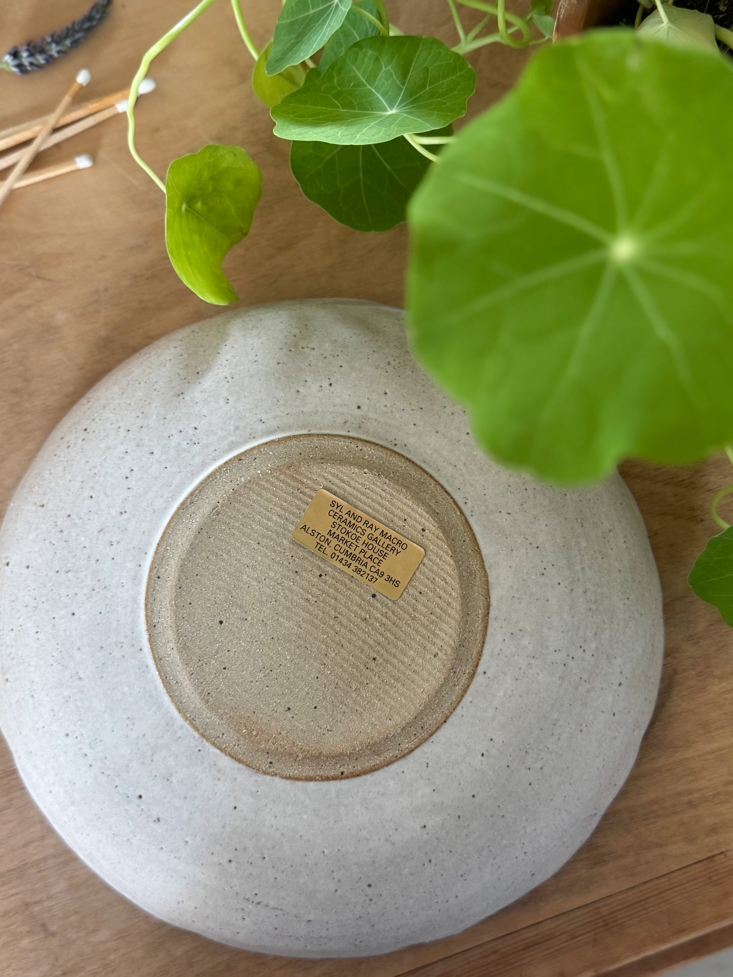 Handmade Studio Pottery Bowl by Syl and Ray Macro, Floral Design & Scalloped Edge