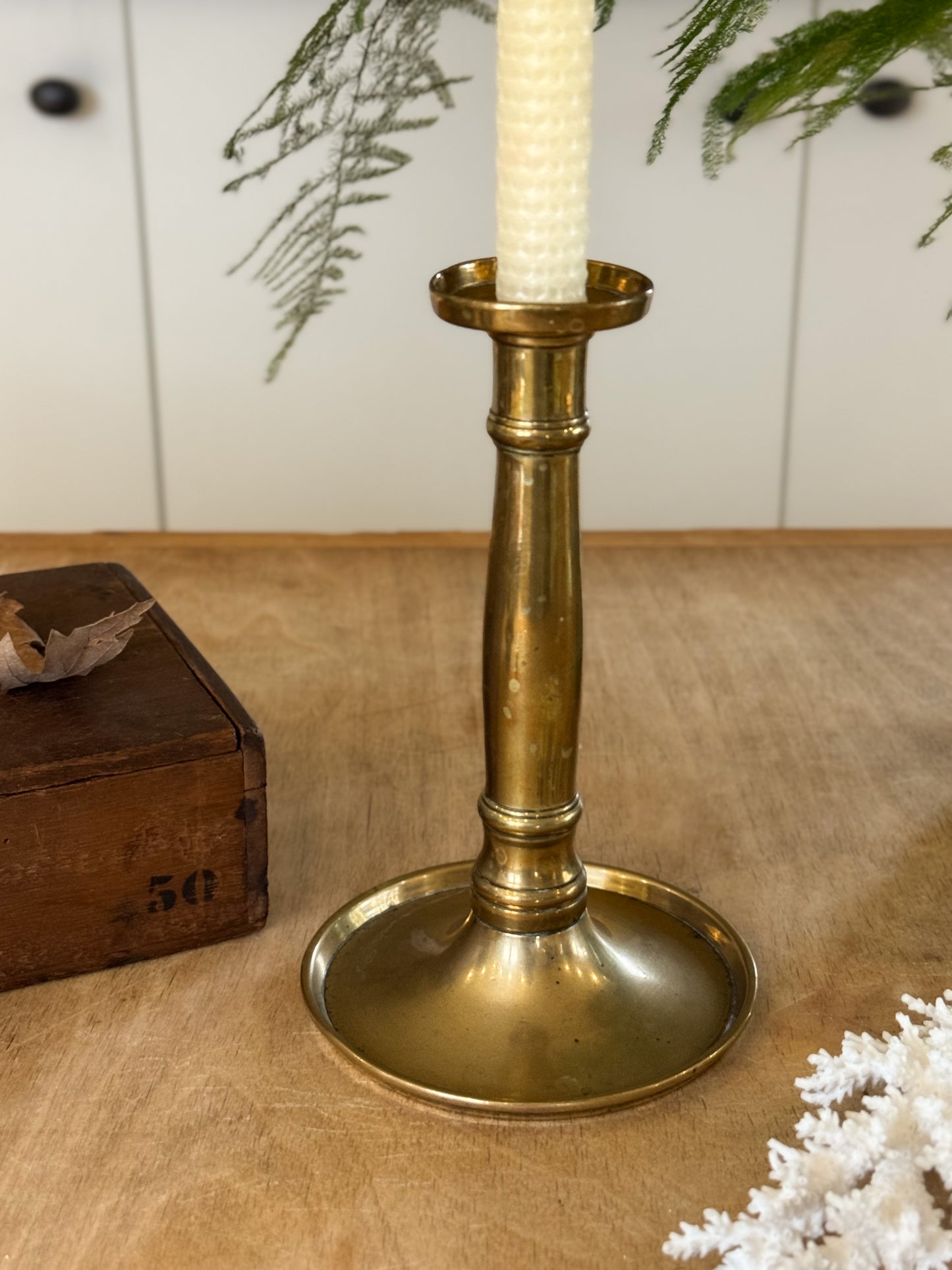 Antique Solid Brass Candlestick with Drip Tray