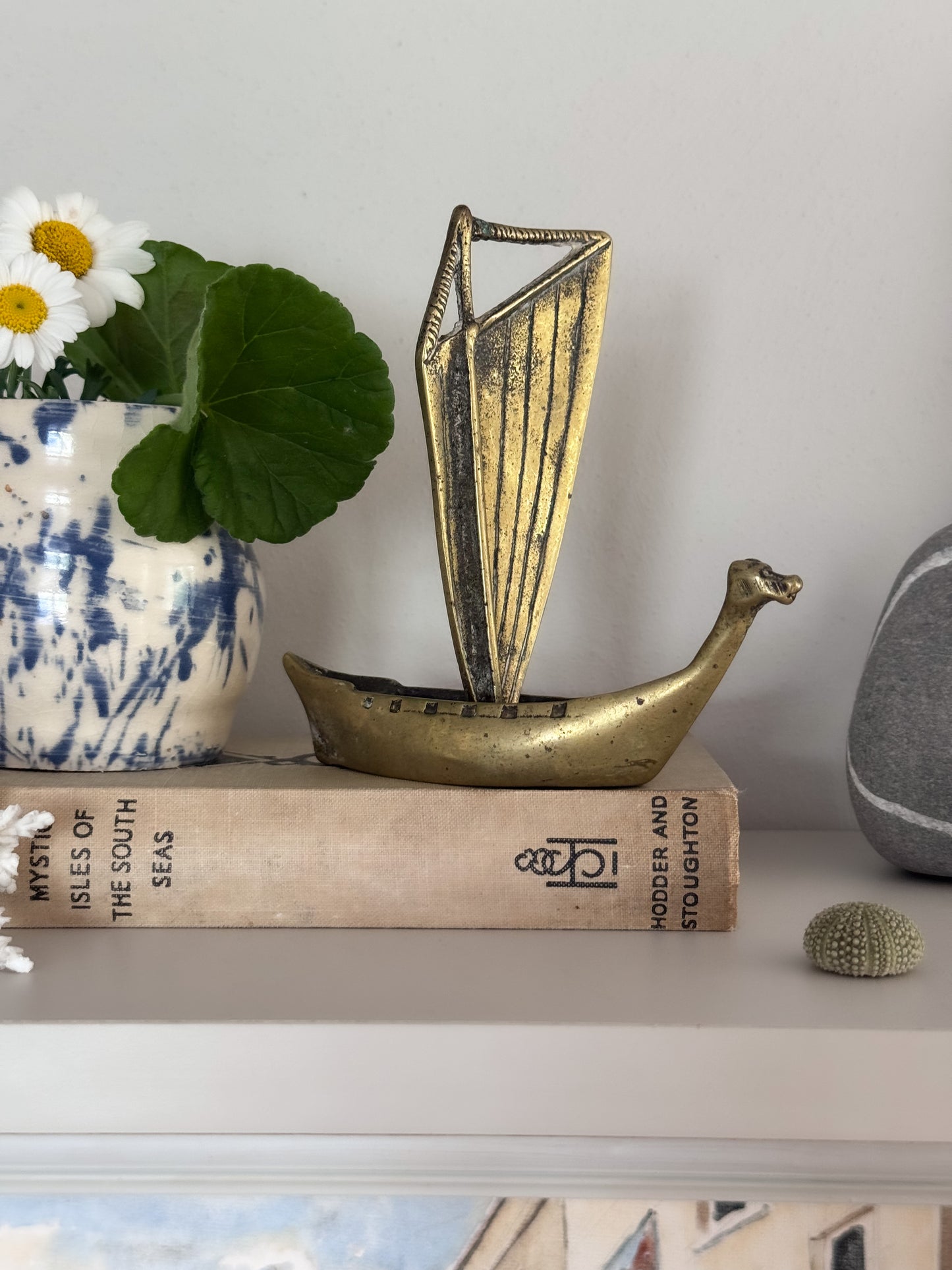 Vintage Solid Brass Viking Longship Figurine
