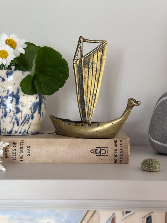 Vintage Solid Brass Viking Longship Figurine