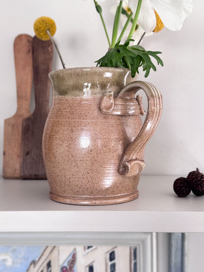 Vintage French Olive Green Salt Glaze Studio Pottery Jug