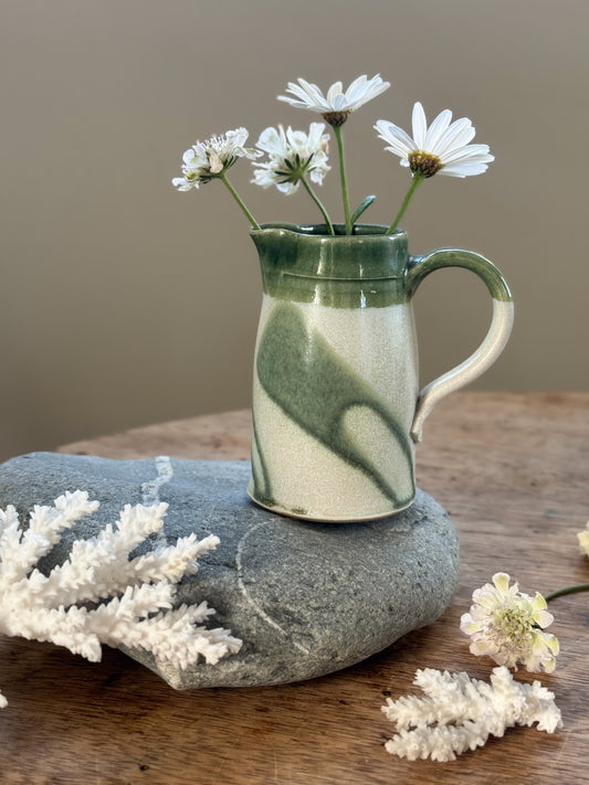 Vintage Studio Pottery Creamer Jug - Olive Green Drip Glaze