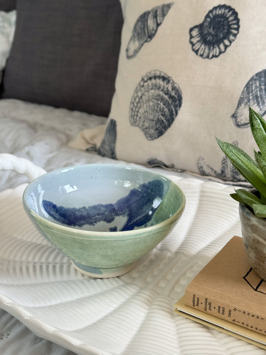 Vintage Studio Pottery Blue & Green Abstract Painterly Bowl