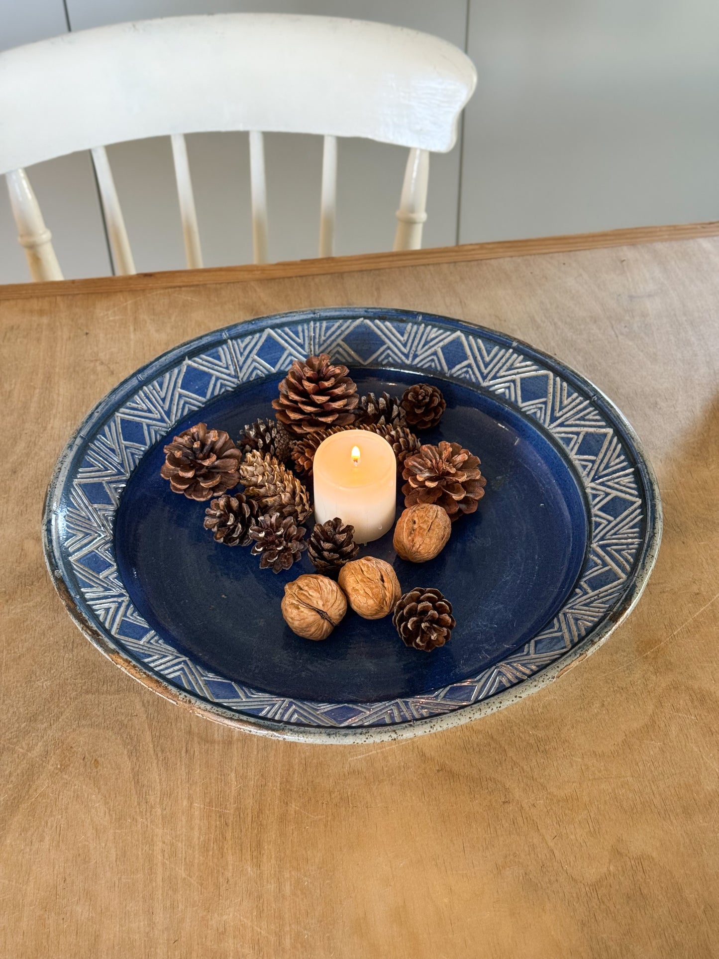 Vintage Large Blue Glaze One-of-a-Kind Studio Pottery Bowl - Signed Jane (1985)