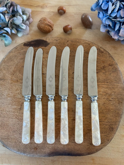 Vintage Sheffield Mother of Pearl Afternoon Tea Knives (Set of 6)