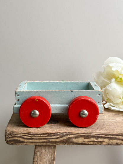 Vintage 1950s Wooden Toy Cart - Blue