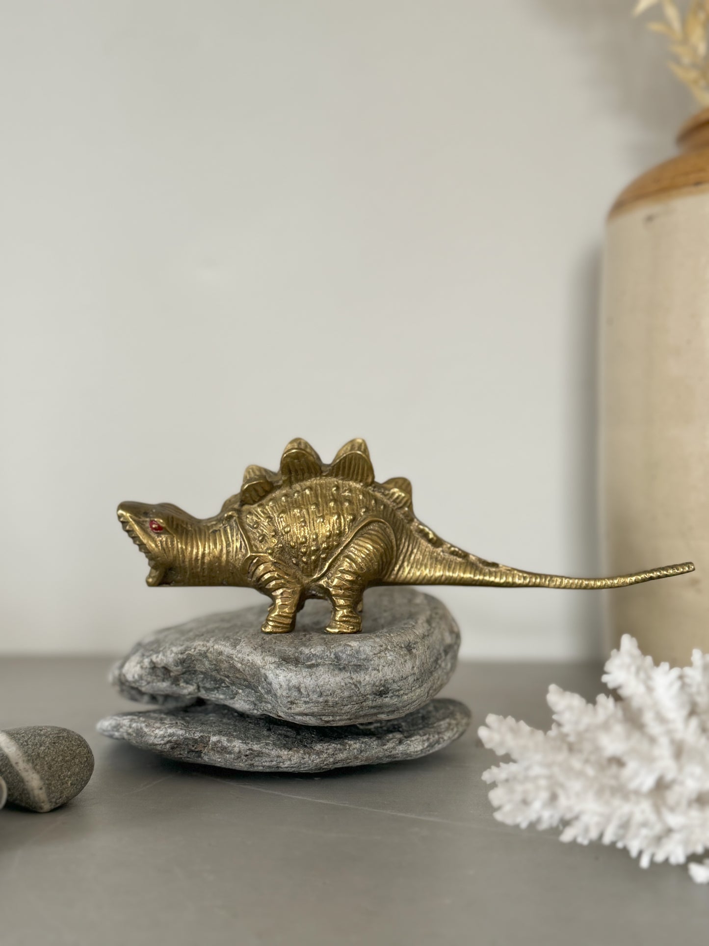 Rare Midcentury Solid Brass Dinosaur | Stegosaurus