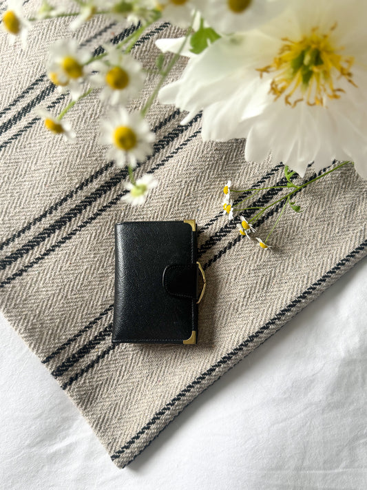 Vintage 1960s/70s Churchill Black Leather Purse with Brass Details (New Old Stock)