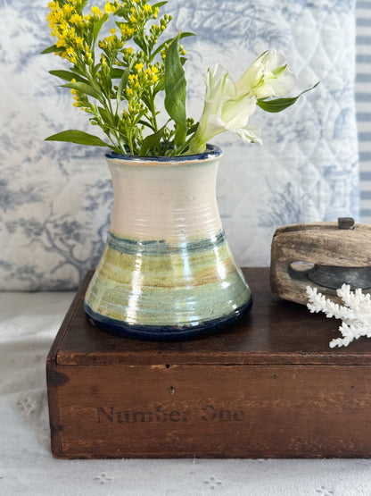 Vintage Studio Pottery Folk Art Vase - Sea Spray Glaze