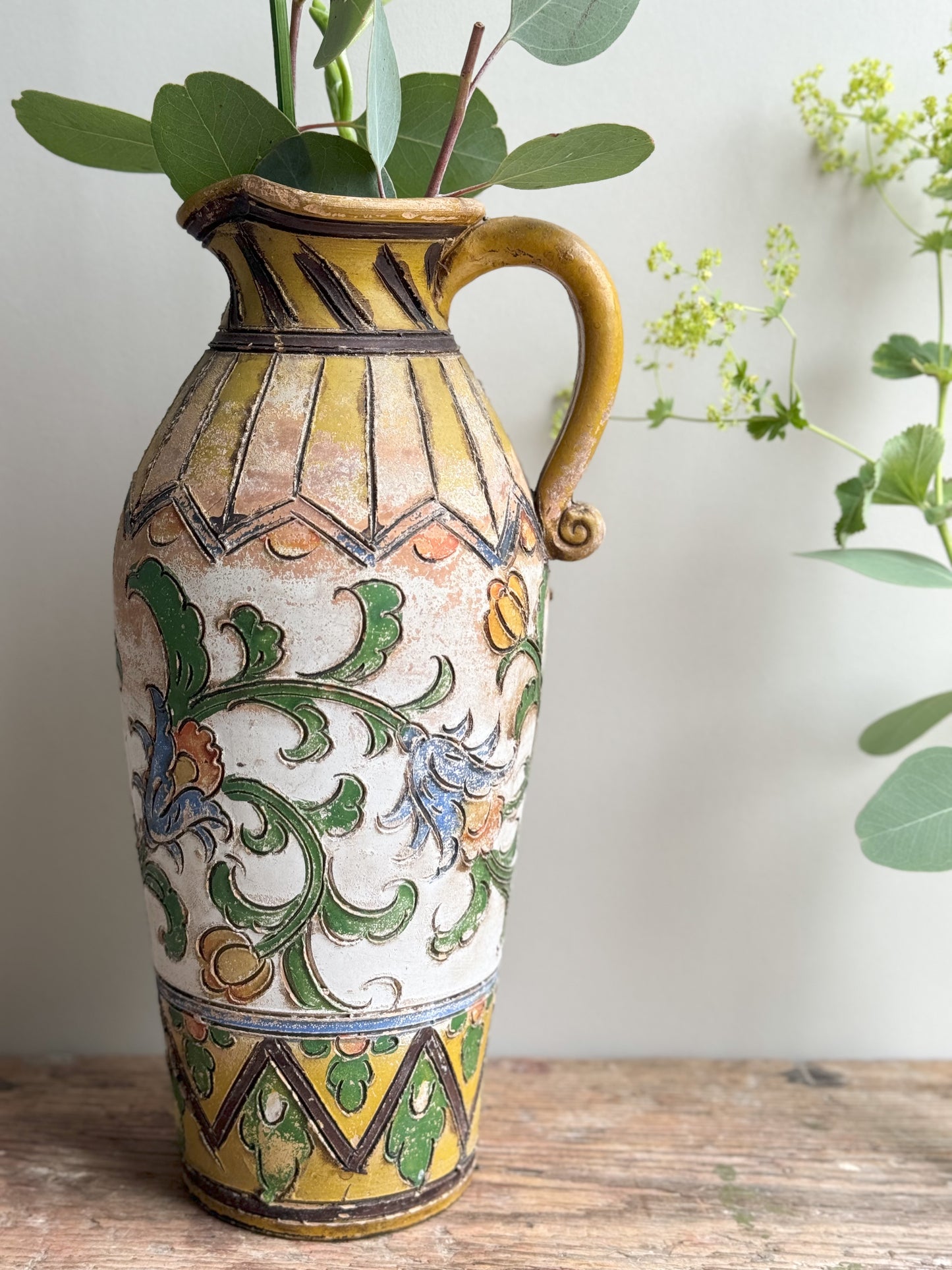Japanese Mishima Pottery Floral Jug