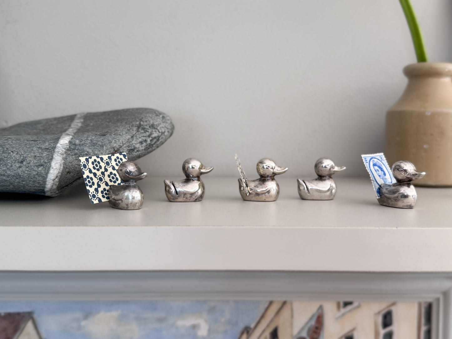 Vintage Midcentury Silver Plated Little Duck Place Card Holders - Set of 5