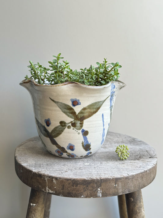 Studio Pottery Floral Scalloped Planter
