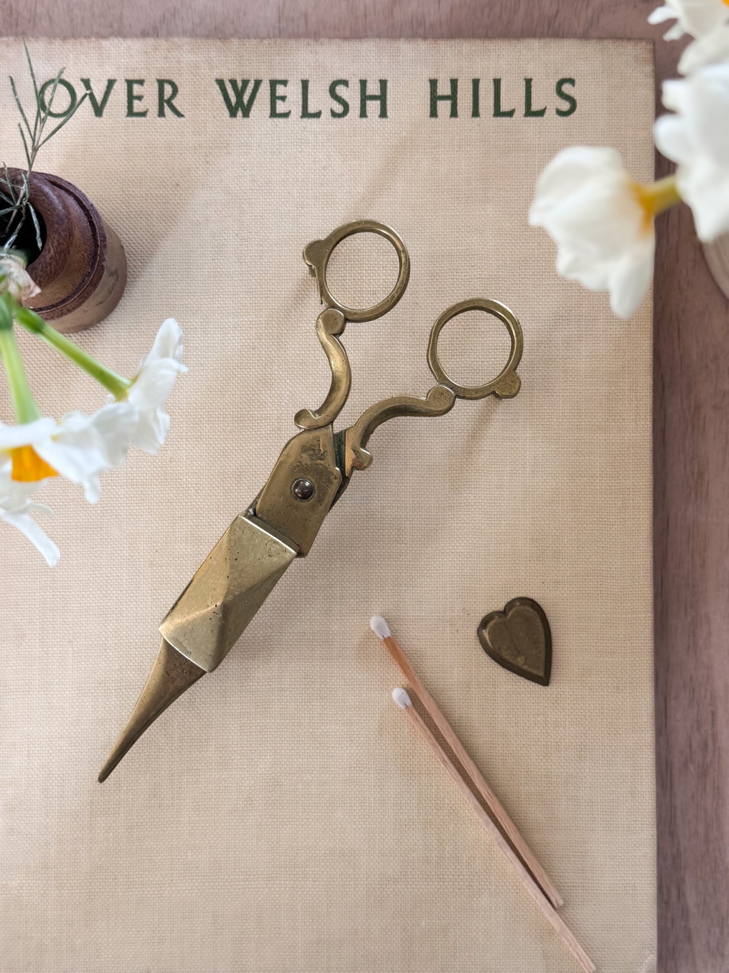 Antique Victorian Solid Brass Wick Trimming Scissors | Candle Snuffer