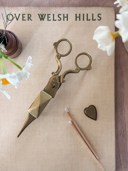 Antique Victorian Solid Brass Wick Trimming Scissors | Candle Snuffer