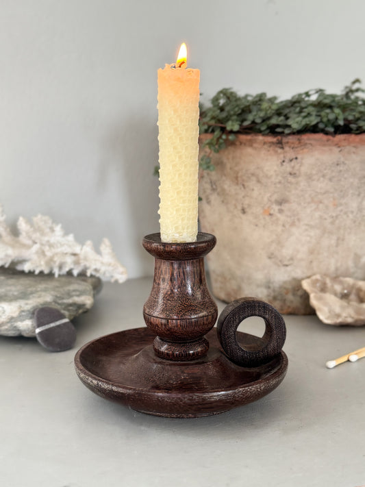 Vintage Hand-Turned Wooden Chamberstick