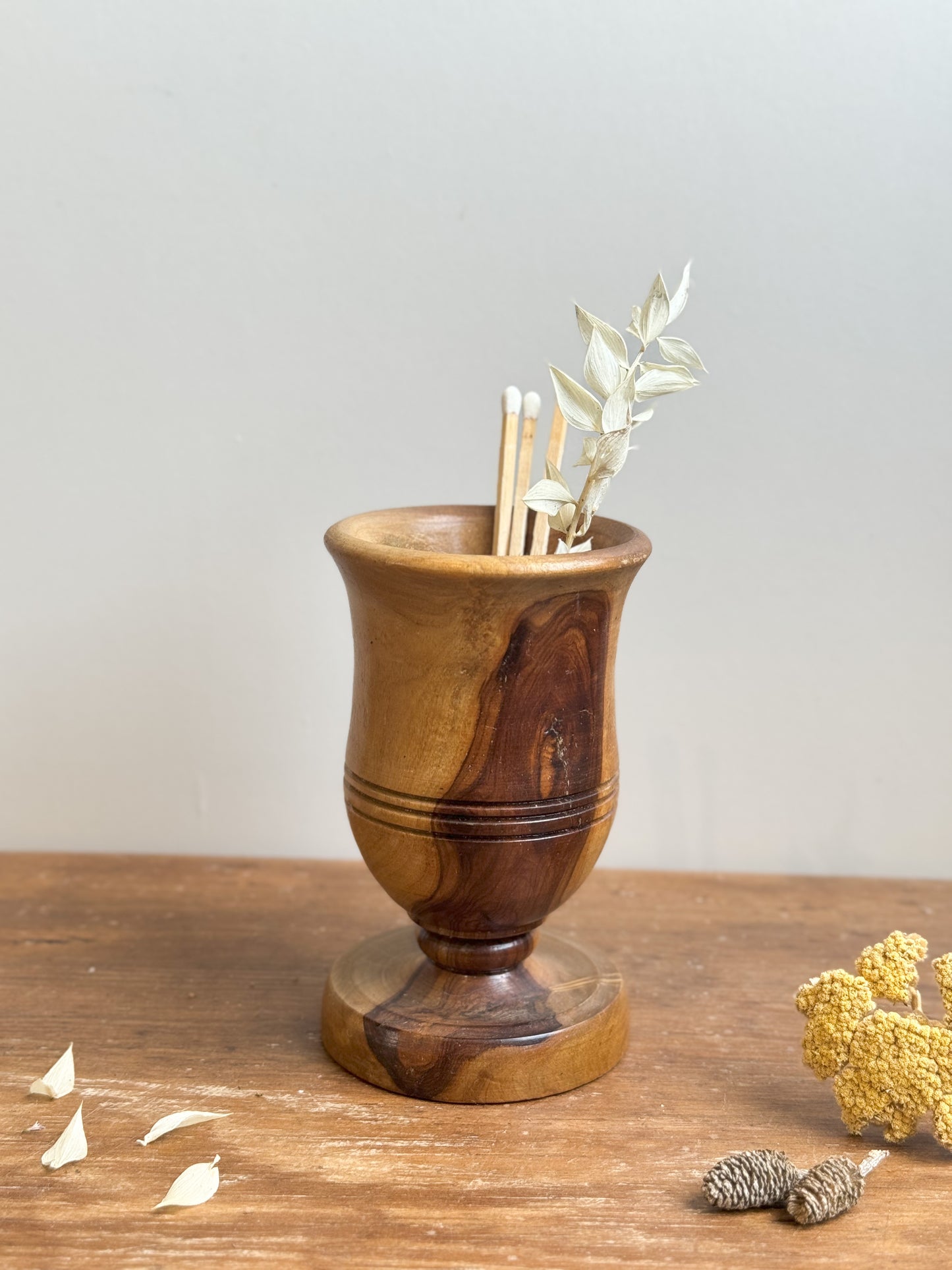 Small Hand-Turned Wooden Pedestal Vase