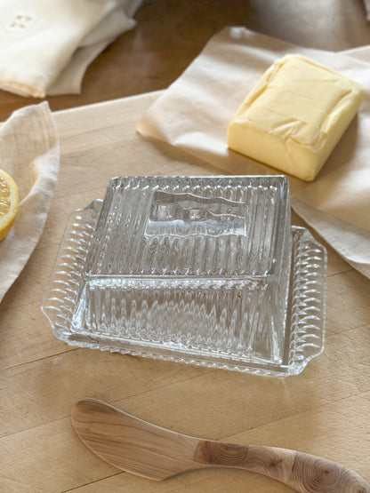 Vintage 1930s Art Deco Cut Glass Butter Dish • Cheese Dish