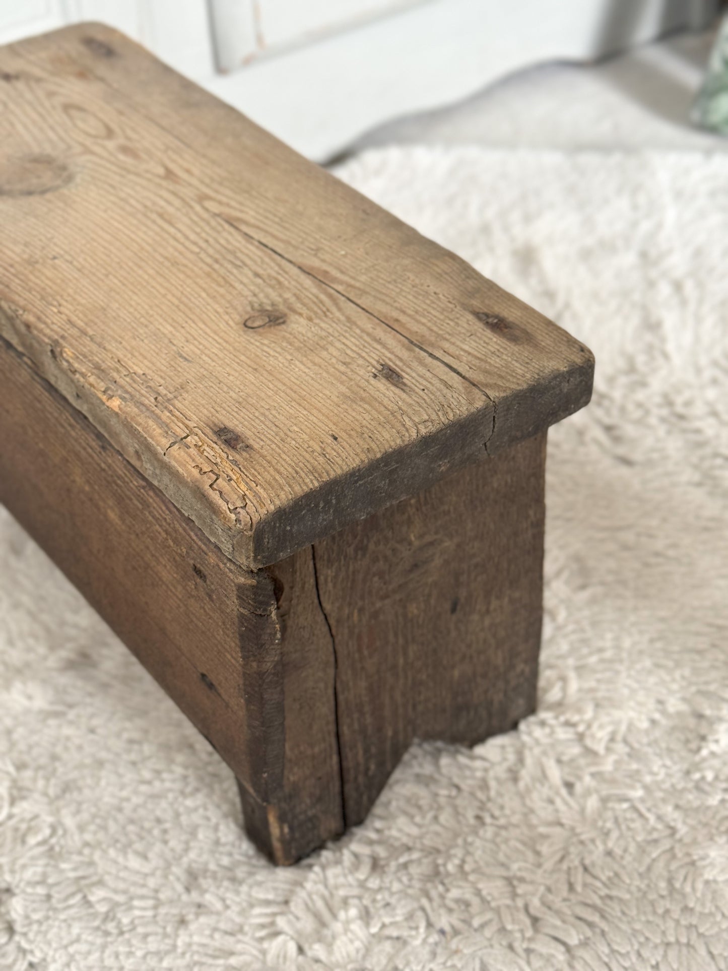 Antique Welsh 1800s Child’s Handmade Wooden Folk Art Stool