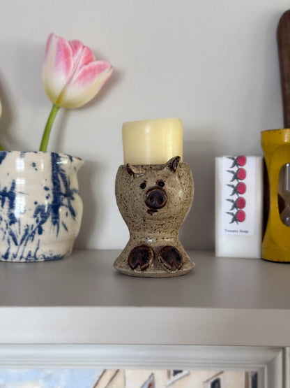 Vintage Welsh Studio Pottery Pig Egg Cup by Begelly Pottery, Pembrokeshire