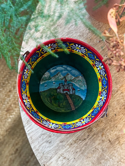 Vintage Hand-Painted Toleware Bucket - Folk Art Treasure
