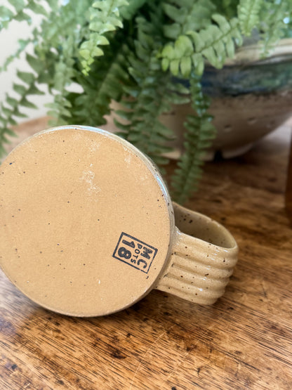 Studio Pottery Teabag Mug, Hand-Painted with Speckled Glaze