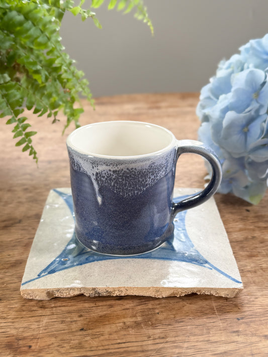 Studio Pottery Mug • Deep Blue Drip Glaze