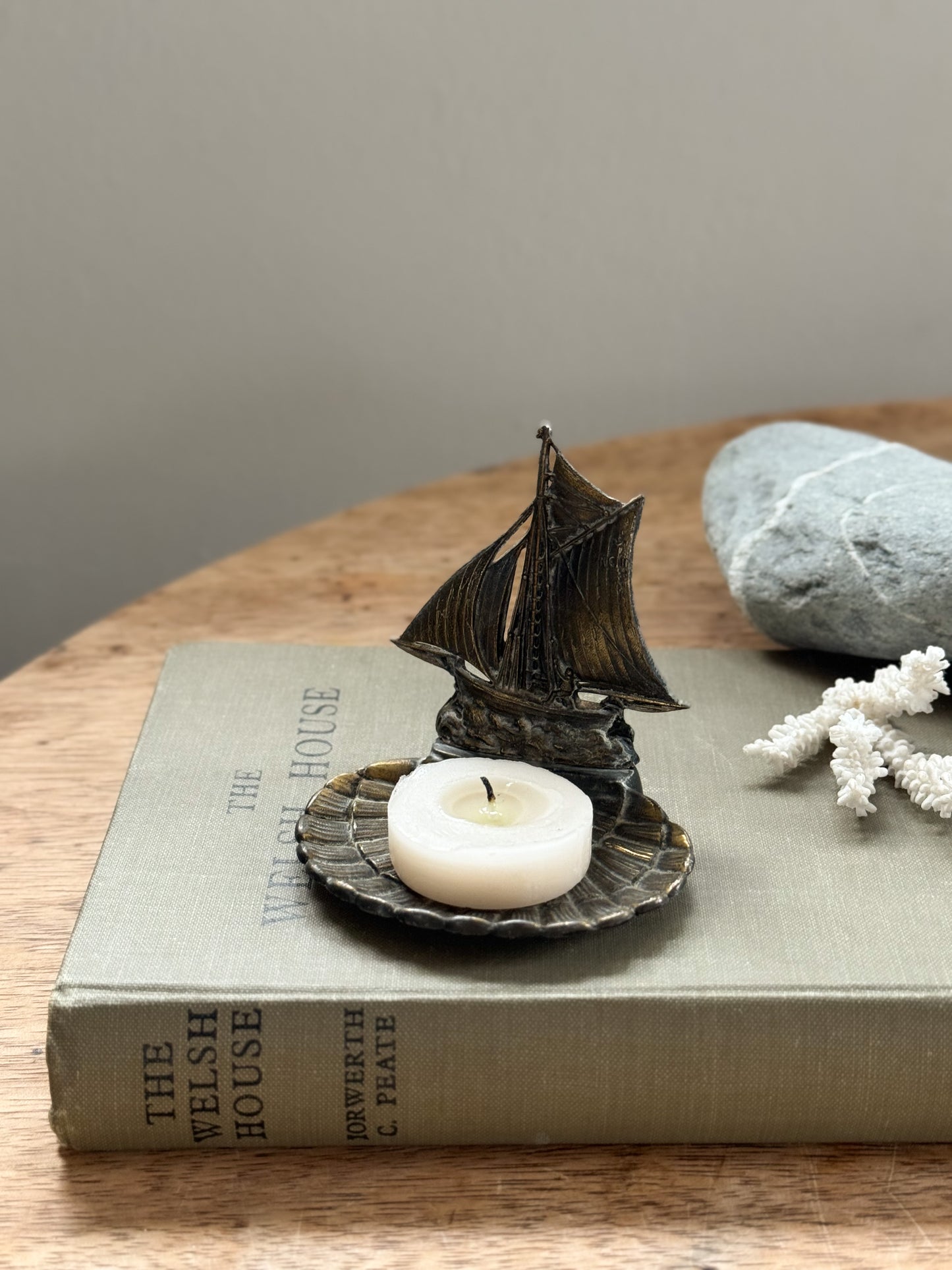 Vintage Midcentury French Brass Sailboat Dish / Candle Holder