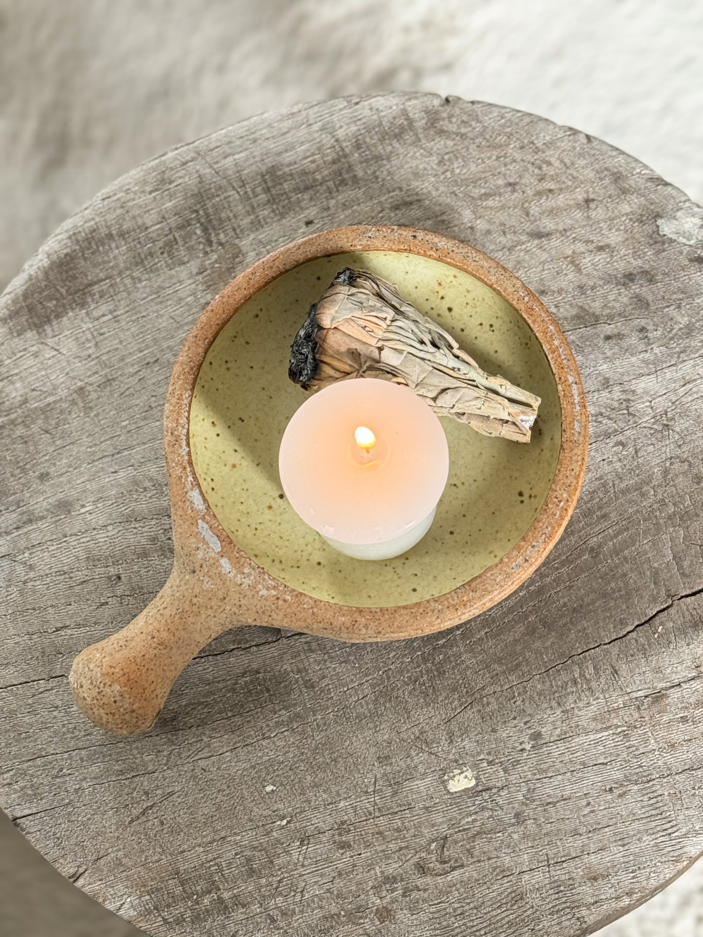 Studio Pottery Coaster / Candle Dish by Aylesford Pottery, Kent (Cream)