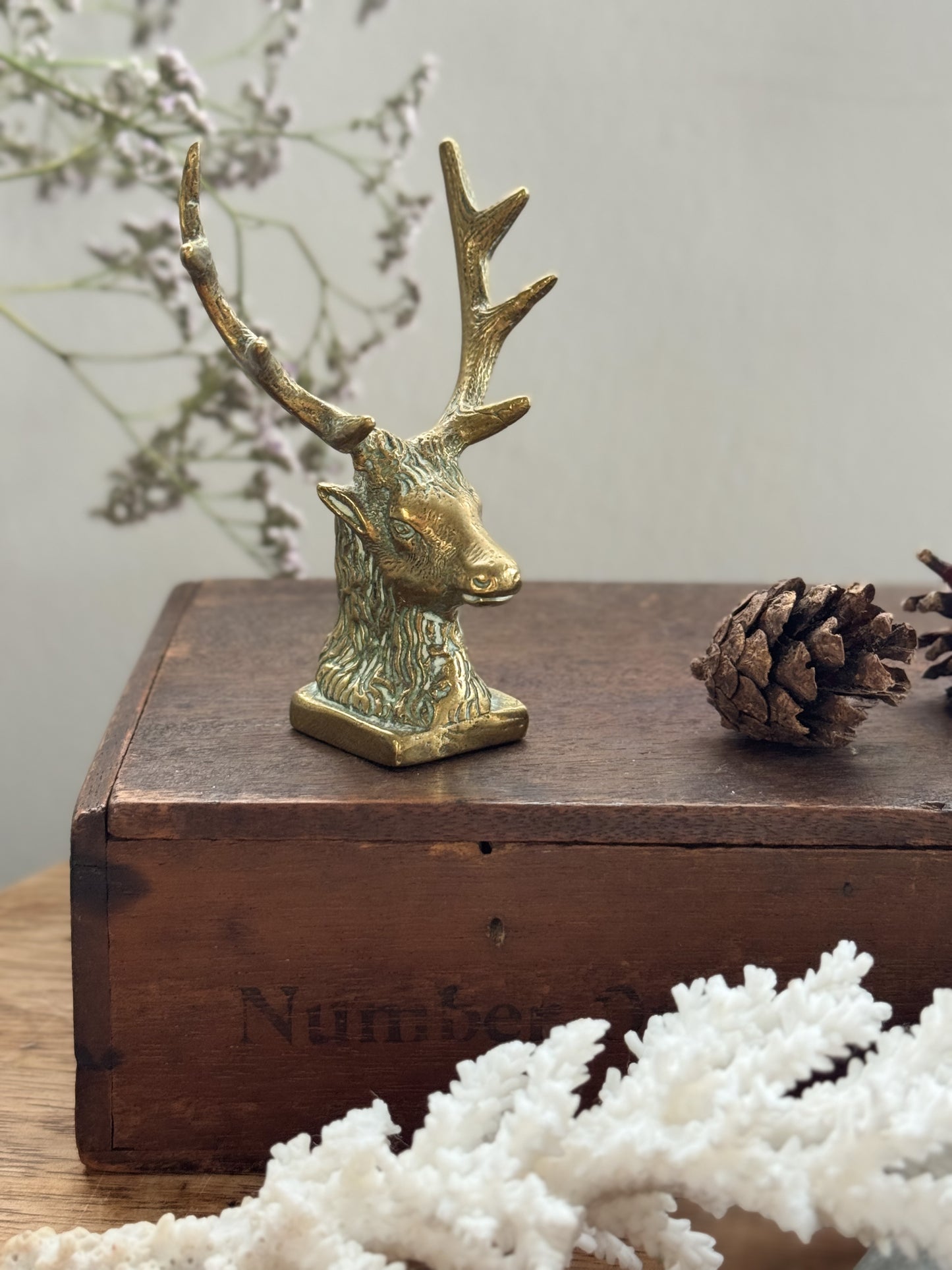 Vintage Solid Brass Stag Head Ornament / Pen Rest