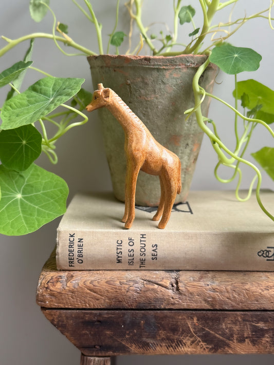 Hand-Carved Wooden Giraffe, Vintage Folk Art Figurine