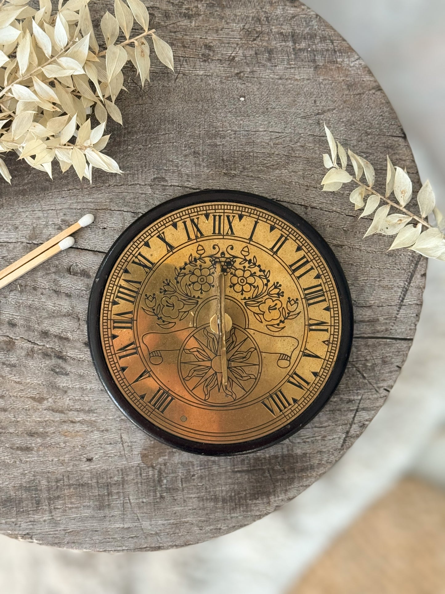 Vintage Brass & Wood Sundial