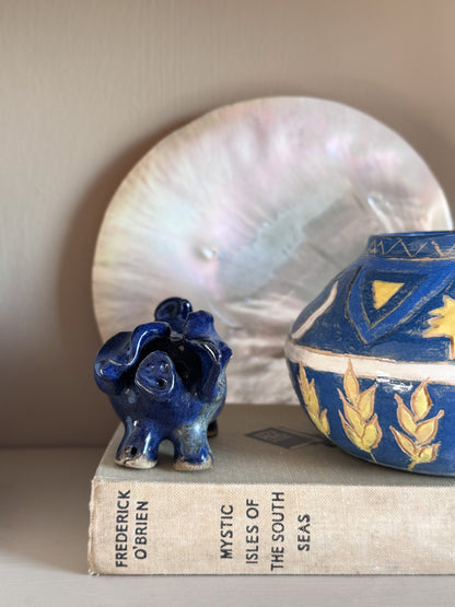 Vintage Studio Pottery Folk Art Pig Figure in Cobalt Blue Glaze