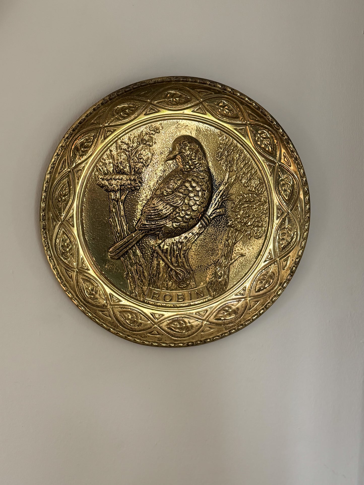 Vintage Hammered Brass Robin Wall Plate