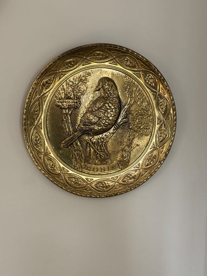 Vintage Hammered Brass Robin Wall Plate