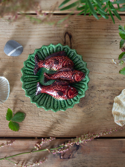 Vintage Majolica ‘Three Little Fish’ Mediterranean Wall Plate