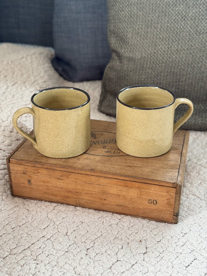 Vintage Welsh Studio Pottery Flat White Mug Pair by Abaty Pottery