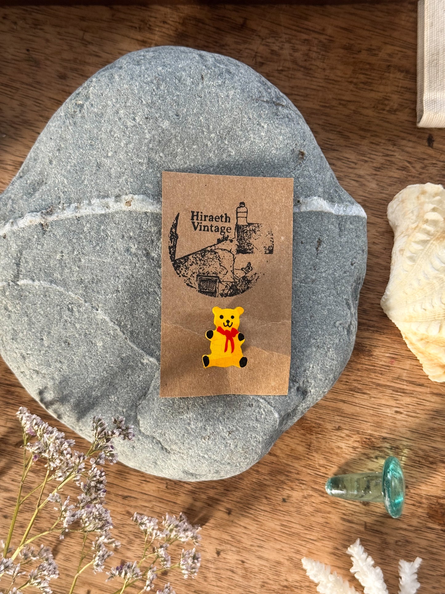 Vintage Handmade Wooden ‘Tiny Teddy’ Pin Badge