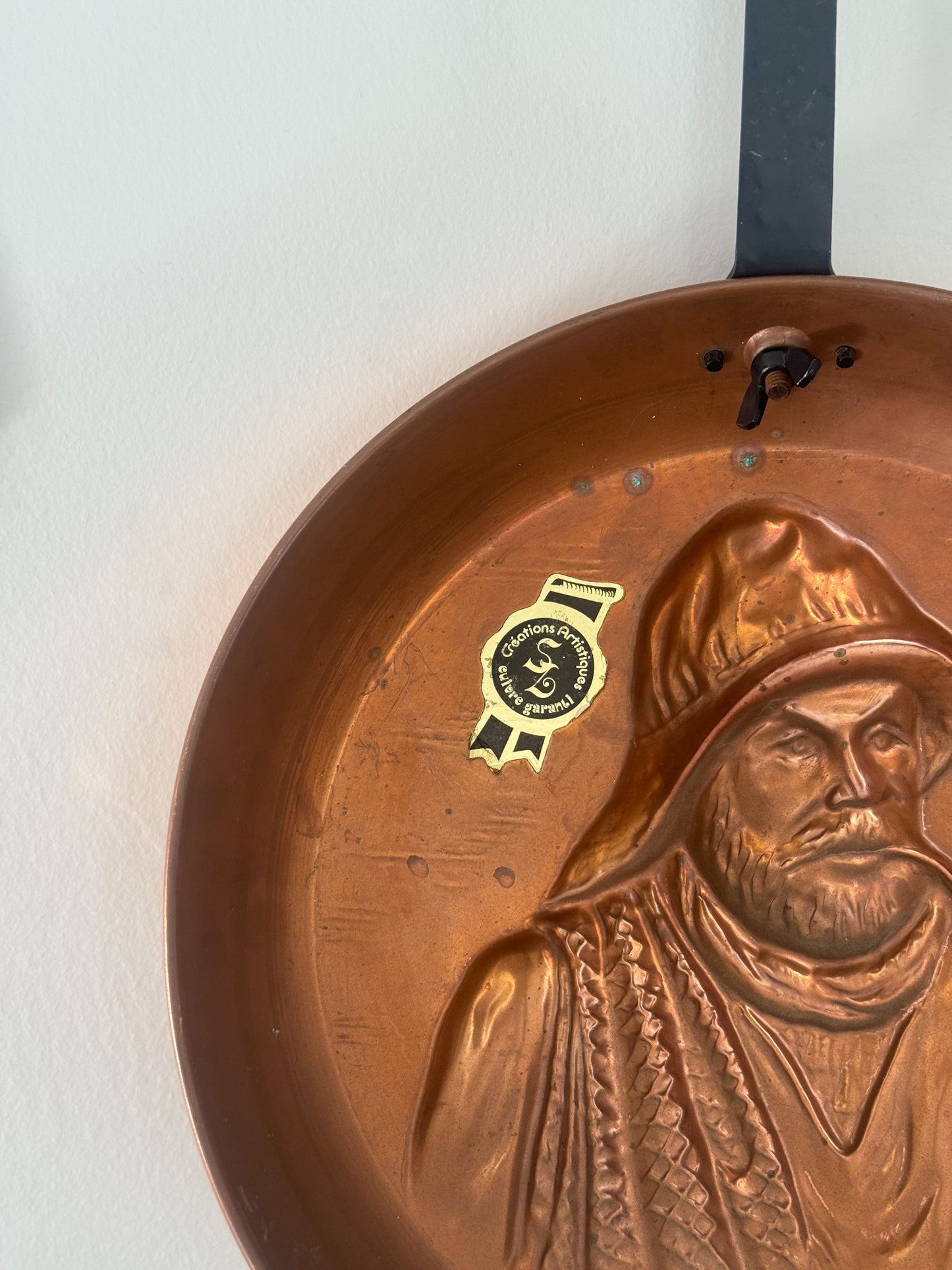 Vintage Midcentury French Copper Fisherman Wall Hanging