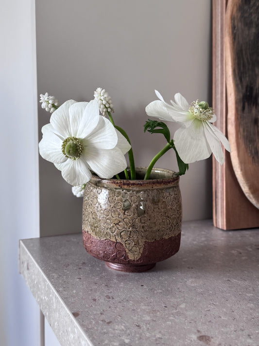 Vintage Studio Pottery Impressed Floral Vessel