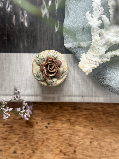Miniature Studio Pottery Rose Ring Box by Acanthus Pottery, Aylsham, Norfolk
