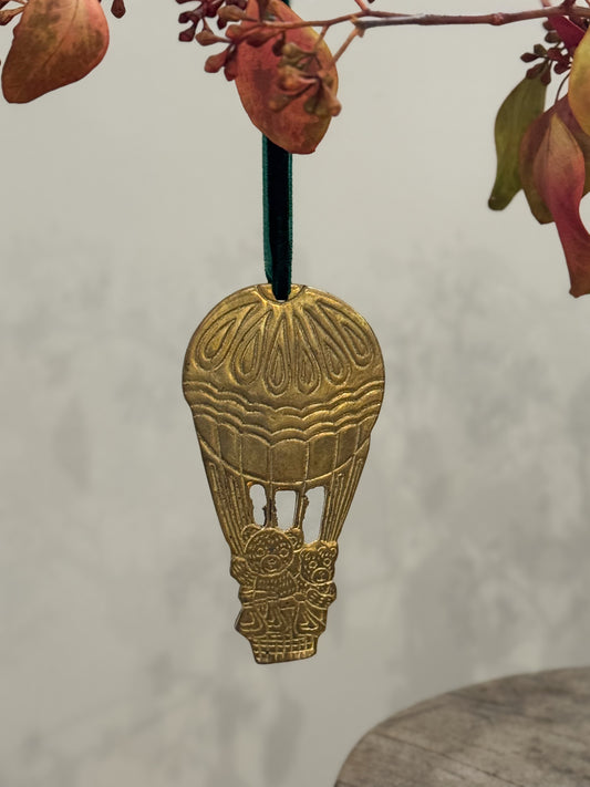 Vintage Solid Brass Teddy Bear Decoration - Hot Air Balloon