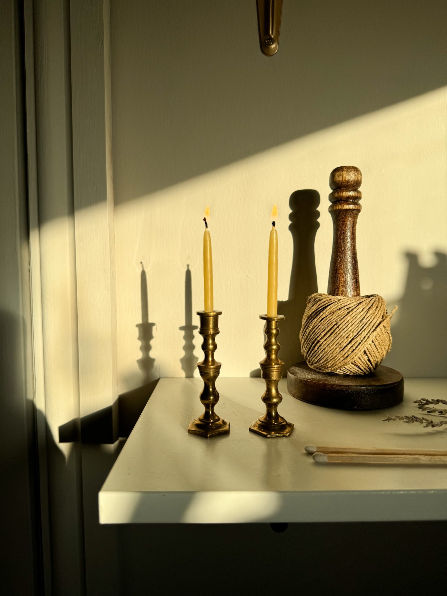 Miniature Brass Candlesticks with Beeswax Candles
