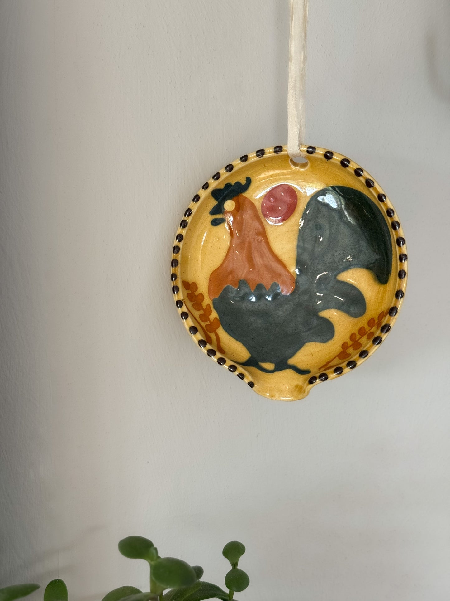 Vintage Welsh Studio Pottery Small Rooster Dish by Wendy Gill, Earthworks Pottery