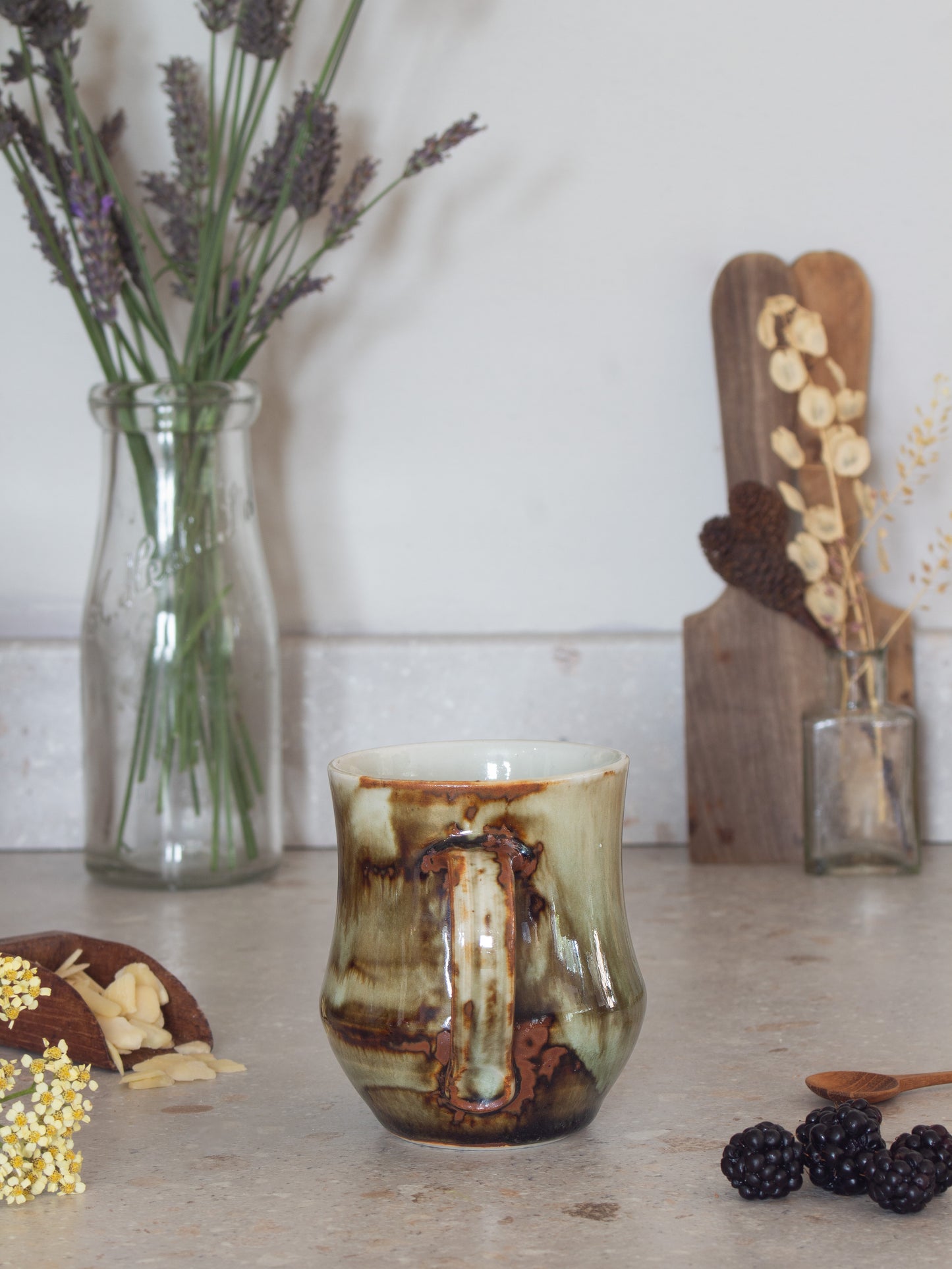 Vintage Studio Pottery Green & Brown Drip Glaze Mug