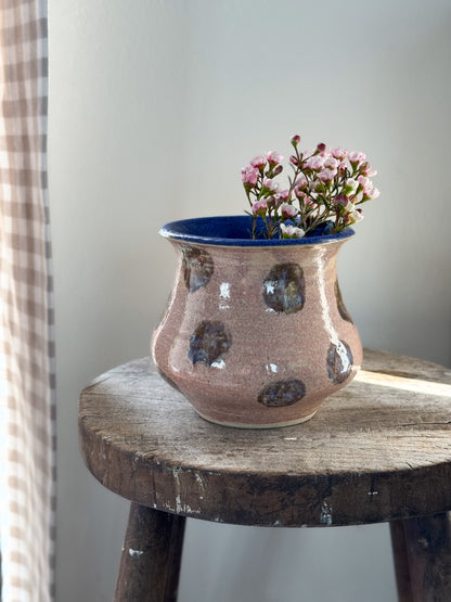 Vintage Studio Pottery Abstract Polka Dot Vase - Signed JL