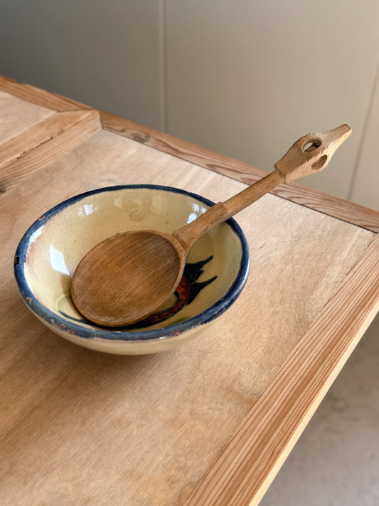 Antique Welsh Hand-Carved Cawl Spoon with Carved Ball Handle