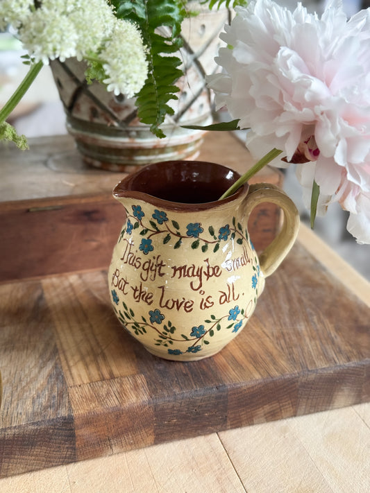 Antique Slipware Jug, “This Gift May Be Small, But the Love is All” • Early 20th Century