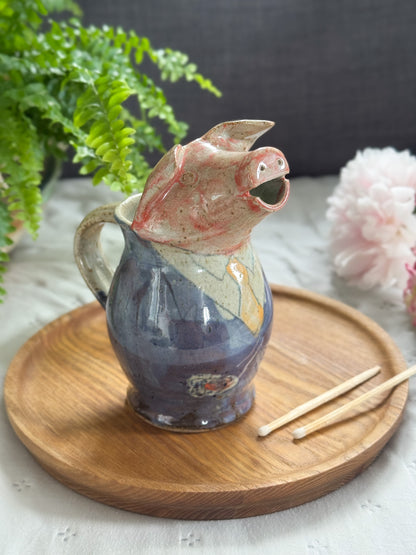 Very Rare Peter Arnold Studio Pottery Jug, Suited Pig Character, Alderney Pottery