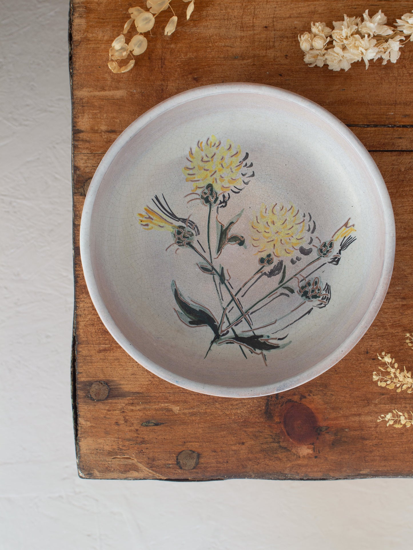 Vintage 1950s Marie-Madeleine Jolly Hand-Painted French Studio Pottery Botanical Bowl